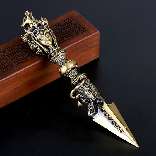 Handcrafted brass Horsehead Vajra from Tibetan Buddhist ritual implements culture, powerful Buddhist ritual implements art for spiritual strength and protection.