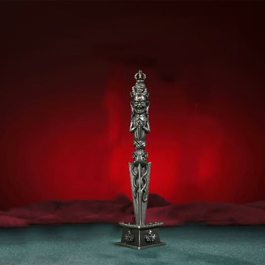 Handcrafted Brass Phurba Vajra, symbolizing protection, spiritual purity, and the power to dispel evil. Ideal for meditation and home altars, this sacred ritual tool embodies Tibetan Buddhist art and wisdom