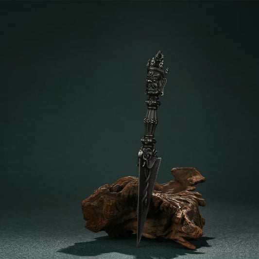 Handcrafted Brass Three-Pronged Phurba Vajra, Ritual Tool for Energy Protection - Tibetan Buddhist Ritual Implements