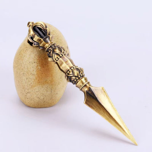 Handcrafted brass Vajra from Tibetan Buddhist ritual implements culture, classic Buddhist ritual implements art symbolizing protection and spiritual strength.
