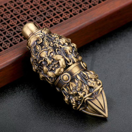Handcrafted brass Vajra Phurba from Tibetan Buddhist ritual implements culture, powerful Buddhist ritual implements art for spiritual strength and protection.