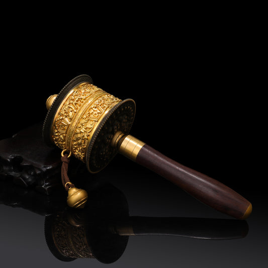 Tibetan Buddhist ritual implements culture Handcrafted Double-layer Prayer Wheel Brass Wood Art