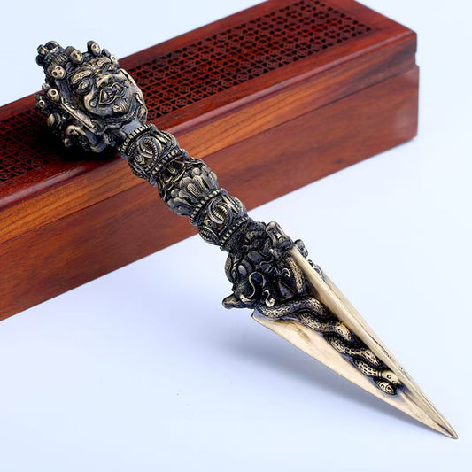 Collectible brass Hayagriva Phurba Vajra crafted in Tibetan Buddhist ritual implements culture, premium Buddhist ritual implements art for spiritual decor and devotion.