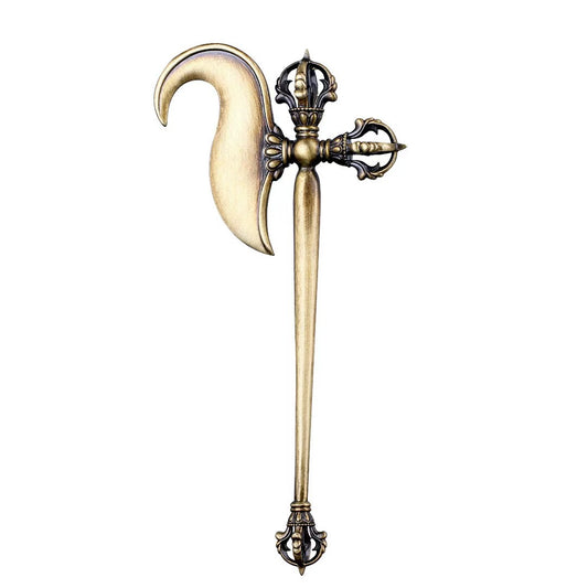 Handcrafted brass Vajra hook, a ritual tool for spiritual purification and protection in Tibetan Buddhism. Perfect for use in meditation and sacred rituals.