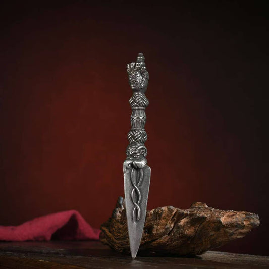 Brass Phurba Vajra, handcrafted for Tibetan Buddhist rituals. Used for purification and protection, making it an essential tool for meditation and spiritual practice.