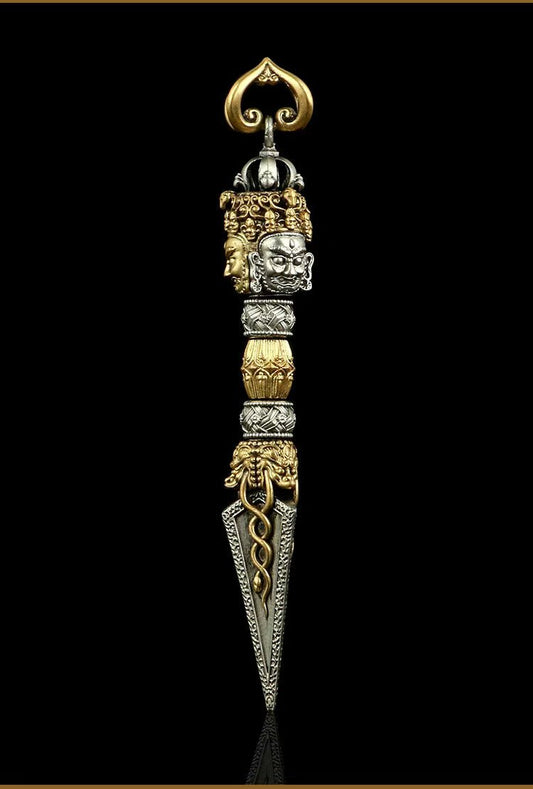 This handcrafted brass Vajra Phurba is designed specifically for Tibetan Buddhist rituals, providing powerful protective and purifying energy. Ideal for religious ceremonies, home altars, or personal practice, it helps maintain inner peace and the strength of the Dharma