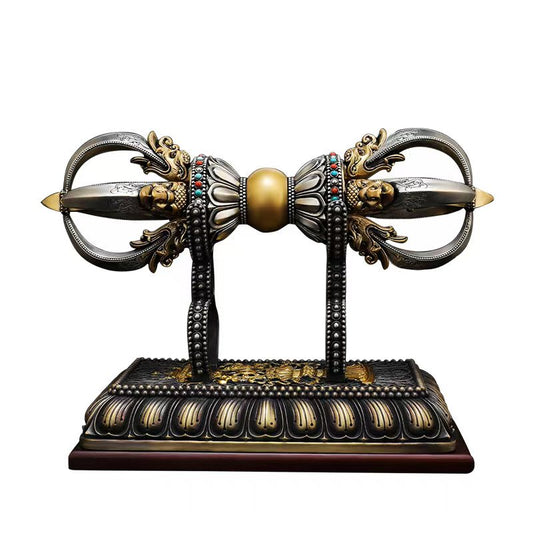 Brass Yongle Vajra desk decor handcrafted in Tibetan Buddhist ritual implements culture, combining spiritual symbolism and art for your meditation or sacred space.