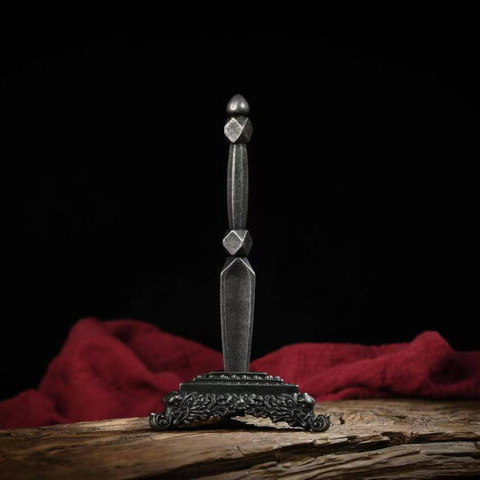 Handcrafted Brass Phurba Vajra, a Tibetan Buddhist ritual tool for protection and purification. A decorative piece for altars, embodying the essence of Tibetan spiritual practice