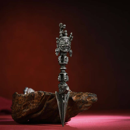 Supreme Brass Vajra Phurba, a sacred Tibetan Buddhist ritual tool. Perfect for meditation, spiritual practice, and as a decorative piece, bringing divine protection and wisdom into your space.