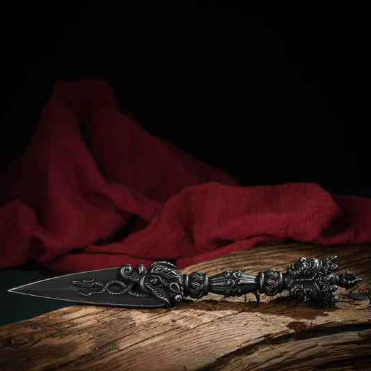 Handcrafted brass Tien Tie Phurba Ruyi commemorative piece inspired by Tibetan Buddhist ritual implements culture, symbolizing remembrance, protection, and Buddhist ritual implements art.