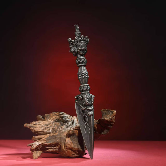 Traditional Tibetan Buddhist ritual implements culture Phurba Vajra artifact, crafted for spiritual protection and Buddhist ritual practices.