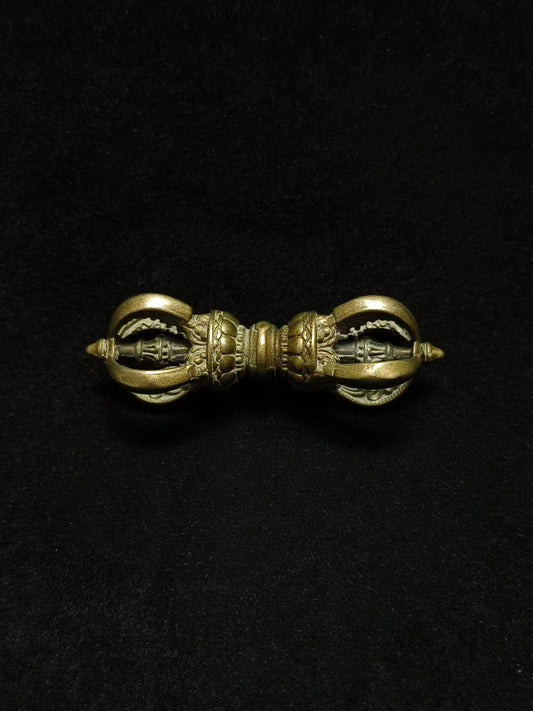 Tibetan style handcrafted Five-Pronged Vajra in Lima copper, a powerful ritual tool symbolizing enlightenment and protection in Tibetan Buddhist practice.