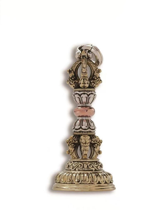 Handcrafted brass Vajra on lotus base with Capricorn design, inspired by Tibetan Buddhist ritual implements culture and traditional Buddhist ritual implements art.