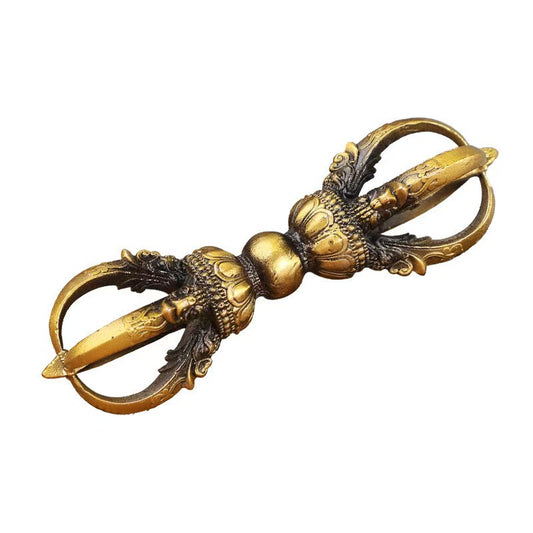 Handcrafted brass five-pronged vajra, inspired by Tibetan Buddhist ritual implements culture, symbolizing protection and spiritual power in Buddhist ritual implements art.