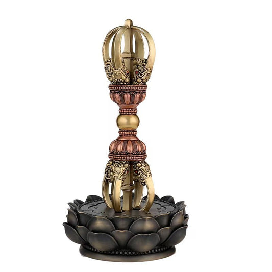 Handcrafted brass Yongle-style vajra with purple copper accents, inspired by Tibetan Buddhist ritual implements culture, symbolizing spiritual strength and protection.