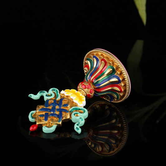 Handmade brass eight auspicious symbols reflecting Tibetan Buddhist ritual implements culture and Buddhist ritual implements art