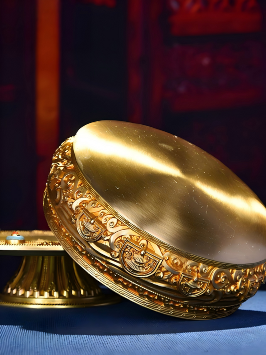 Handcrafted 37 offering mandala plate made of 484 copper, Tibetan Buddhist sacrificial implements culture ritual item, used for traditional Buddhist offerings and altar practice