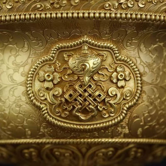 Handcrafted brass butter lamp, perfect for home or temple altar, reflecting Tibetan Buddhist sacrificial implements culture and Buddhist sacrificial items art.