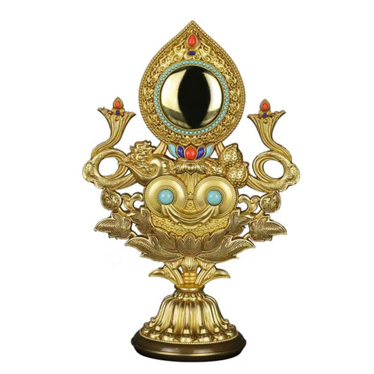 Handcrafted 22.5cm brass Five Obediences offering set, ideal for Tibetan Buddhist altar, reflecting sacrificial implements culture and Buddhist sacrificial items art.
