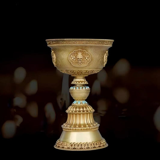 Small handcrafted brass butter lamp B type, perfect for Tibetan Buddhist altar, showcasing sacrificial implements culture and exquisite Buddhist sacrificial items art.