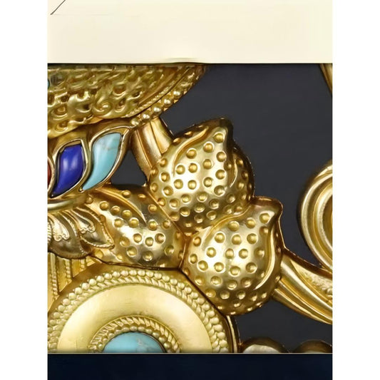 Small handcrafted brass Five Desires altar offering set, ideal for Tibetan Buddhist home or temple, showcasing sacrificial implements culture and Buddhist sacrificial items art.