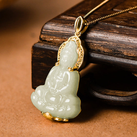 HeTian Jade Pendant Silver Gold Avalokiteshvara
