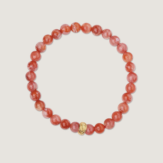 A handcrafted red agate bracelet featuring the Eye of Wisdom symbol. This unique piece embodies Tibetan Buddhist teachings, offering protection and spiritual insight.