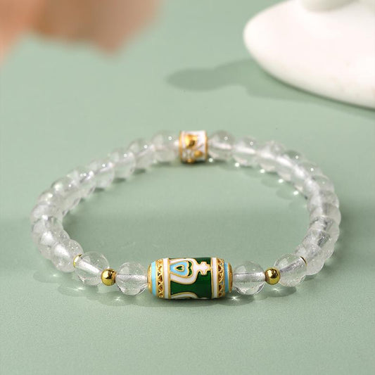 Embrace the power of Tibetan Buddhist jewelry with this handmade white crystal copper bracelet. Carefully crafted by skilled artisans, it combines spirituality and craftsmanship in one stunning piece of jewelry art. Ideal for those who appreciate traditional Tibetan craftsmanship and symbolism.
