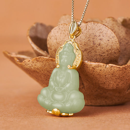 Protective HeTian Jade Silver Gold Pendant