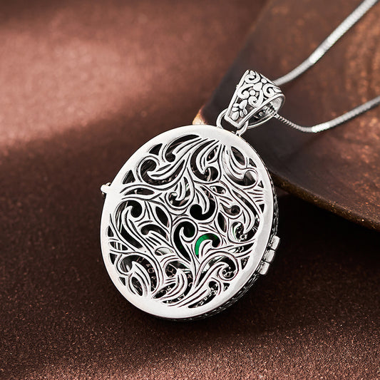 Hollow Filigree Silver Zircon Ethnic Pendant