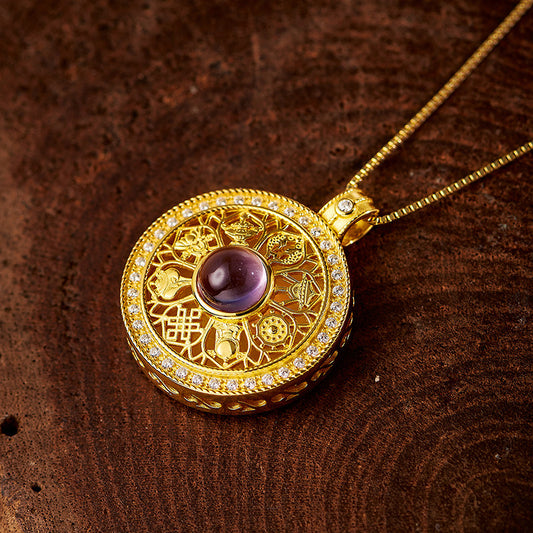 Vintage Eight Treasure Amethyst Silver Pendant