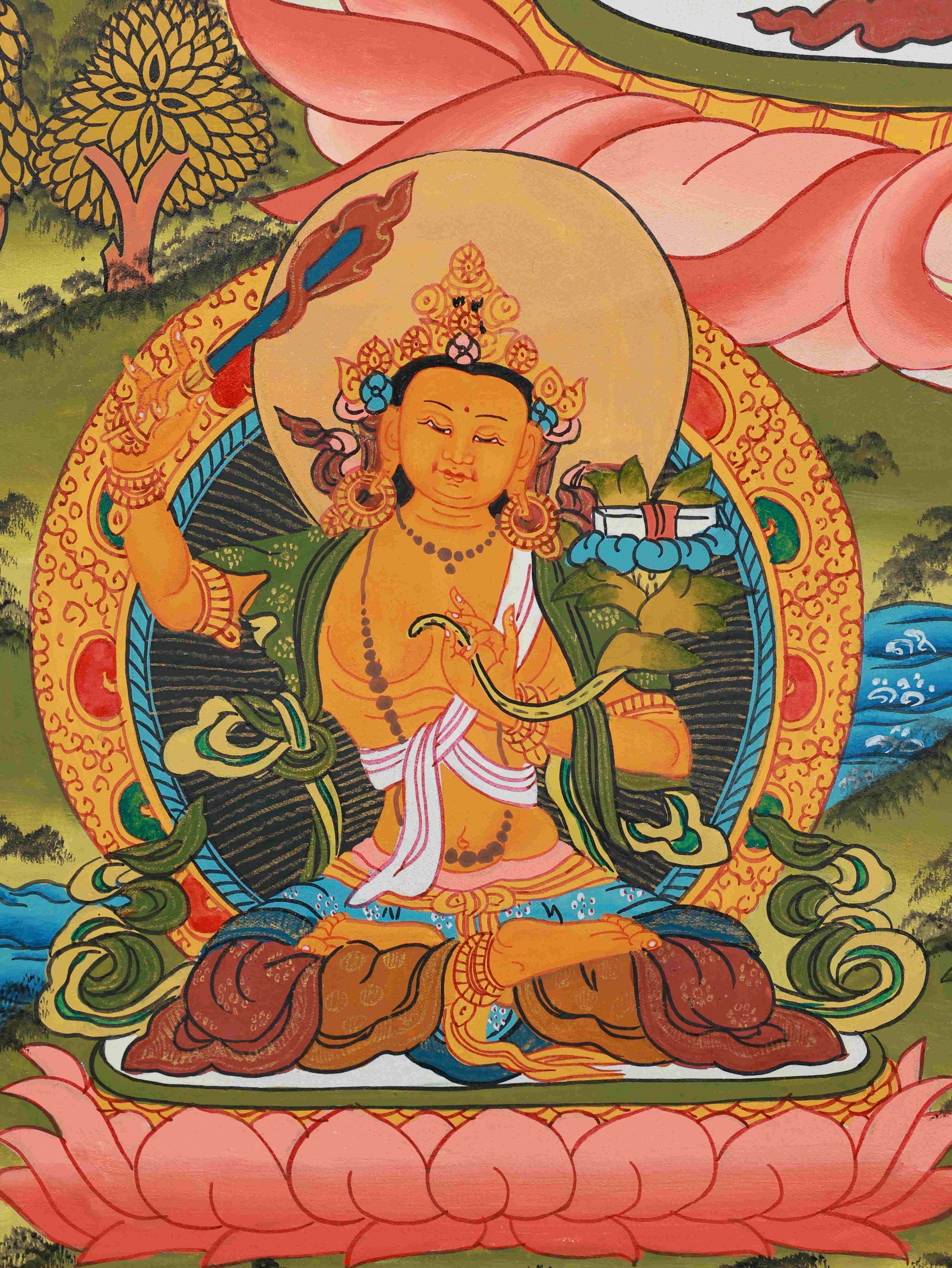 Tibetan Buddhist Yellow Jambhala Thangka Painting with Mineral Pigments