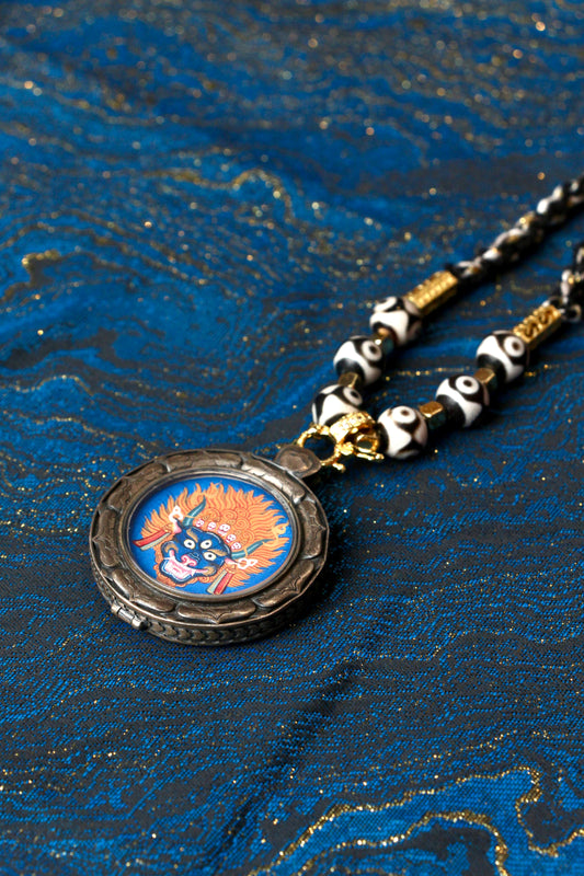 A portable Yamantaka Thangka amulet designed for career success, energy purification, and protection against negative influences.
