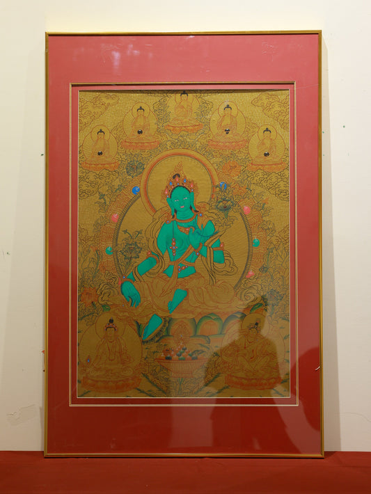 Tibetan Buddhist Gold Leaf Green Tara Thangka A Deep Exploration of Theme, Deity, and Sacred Gilded Craftsmanship