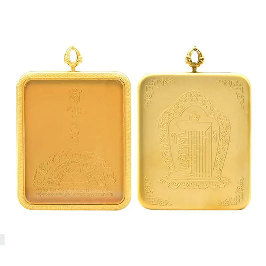 Hand-Painted Gold-Plated Yellow Wealth God Thangka Pendant Necklace, Tibetan Copper for Prosperity and Protection