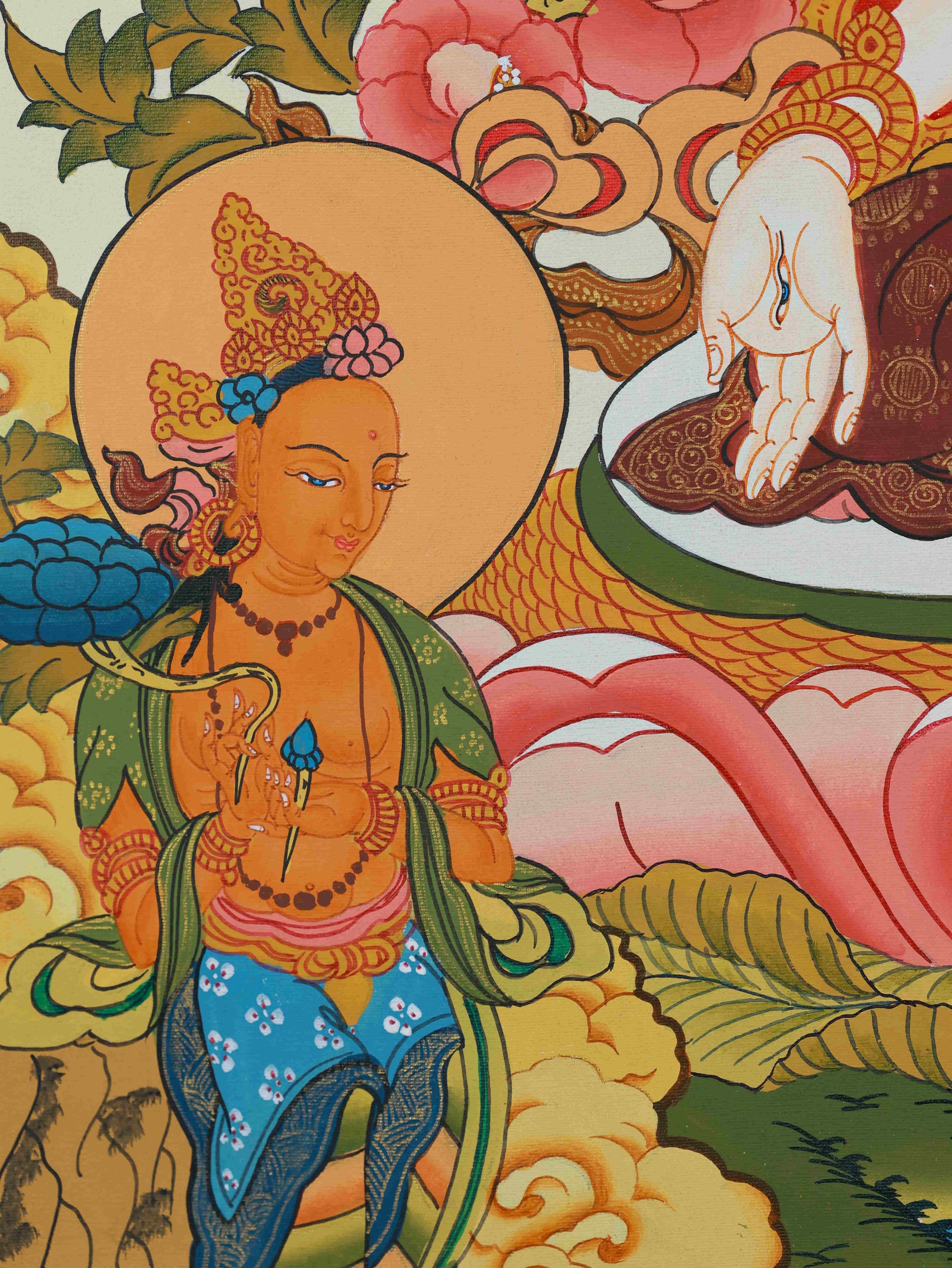 Hand Painted White Tara Thangka - Traditional Tibetan Art with Natural Mineral Pigments