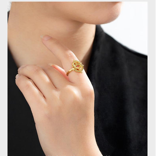 "Tibetan Buddhist-inspired 925 silver and 18K gold ring, representing harmony and unity through nature and friendship."