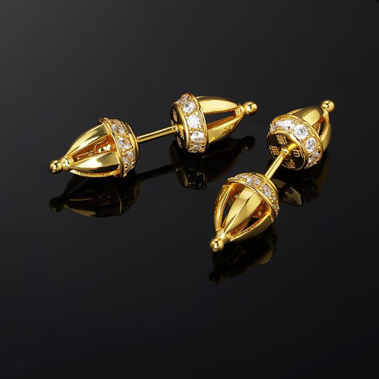 Handmade Tibetan Buddhist Dorje earrings crafted from 925 silver with gemstone inlay, symbolizing protection and clarity.