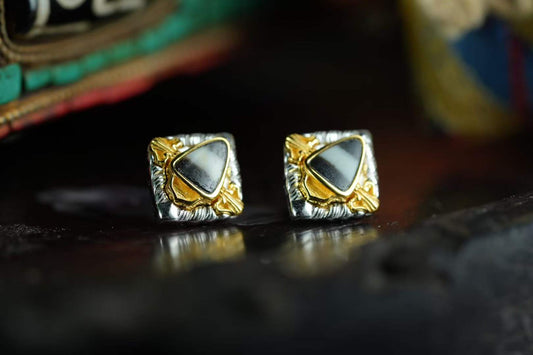 Handcrafted Tibetan Buddhist 925 silver Vajra Dorje stud earrings in 11x12mm size