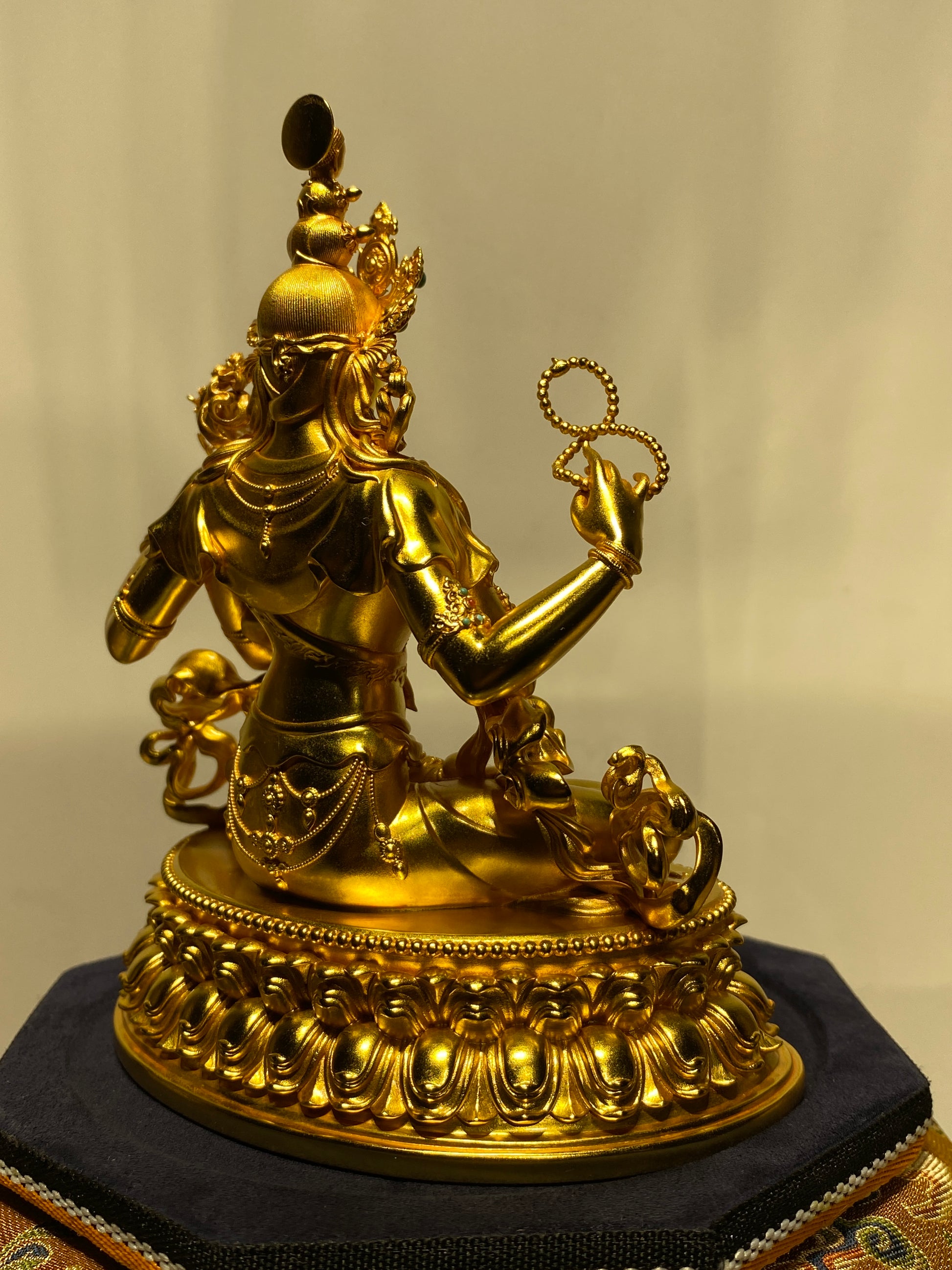 Tibetan-buddhist silver-gilded Vajrapani Bodhisattva statue, handmade with mineral colors, Tibetan Buddha art statue.
