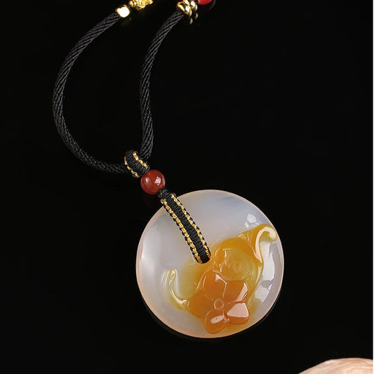 Tibetan Buddhist Agate Peace Lock Pendant with Copper Beads – Spiritual Jewelry for Inner Peace