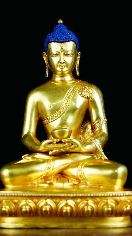 Purple copper Amitabha Buddha statue, handcrafted with precision and hand-painted details, perfect for enhancing meditation spaces or spiritual collections.