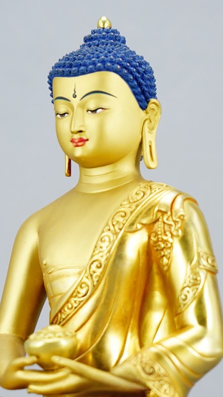 "Hand-painted Tibetan Buddhist Amitabha Buddha statue, gilded with rich mineral pigments. A symbol of eternal compassion and wisdom, perfect for spiritual spaces."