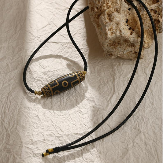 Handmade Tibetan Buddhist Ash Grey Nine Eyes Bead Pendant Necklace – Spiritual Jewelry for Protection and Awareness