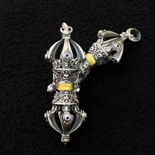 Handmade S925 Shitolin Vajra Pendant inspired by Tibetan Buddhist jewelry art.