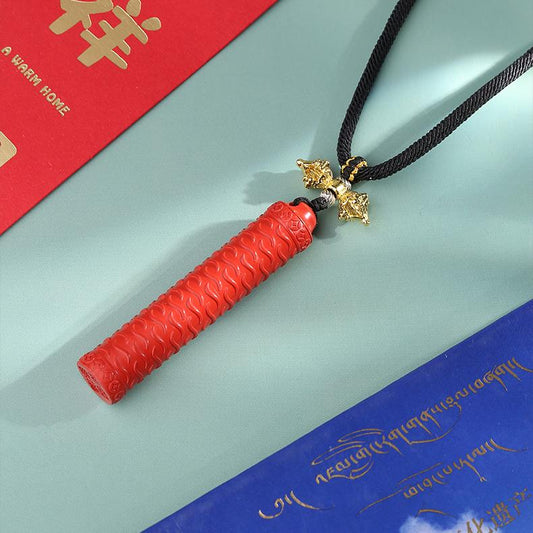 Handcrafted Tibetan Buddhist Authority Staff Pendant with Agate Beads and Tian Zhu