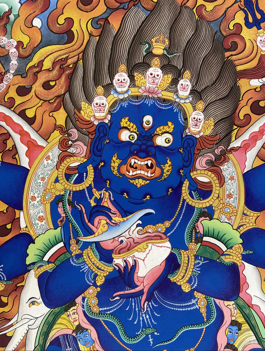 Tibetan Buddhist Mahakala Thangka – Hand-Painted Protector Deity with Mineral Pigments on Canvas, Traditional Sacred Art, 80x60cm