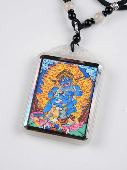 Handmade Black Jambhala thangka painting - traditional Tibetan Buddhist art with natural mineral pigments