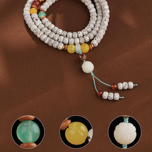 Tibetan Buddhist star-moon Bodhi beads necklace featuring handcrafted details and multi-material pendant elements.