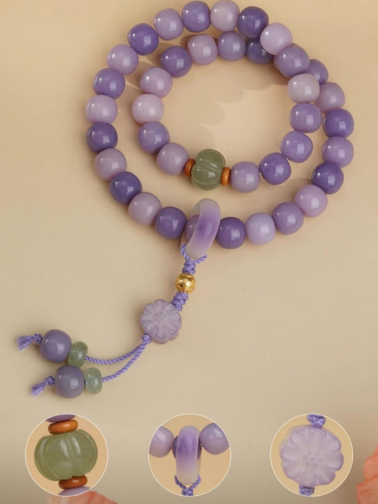 Tibetan-Buddhist Purple Moon Yao Bodhi bracelet with adjustable 37cm cord and aventurine bead
